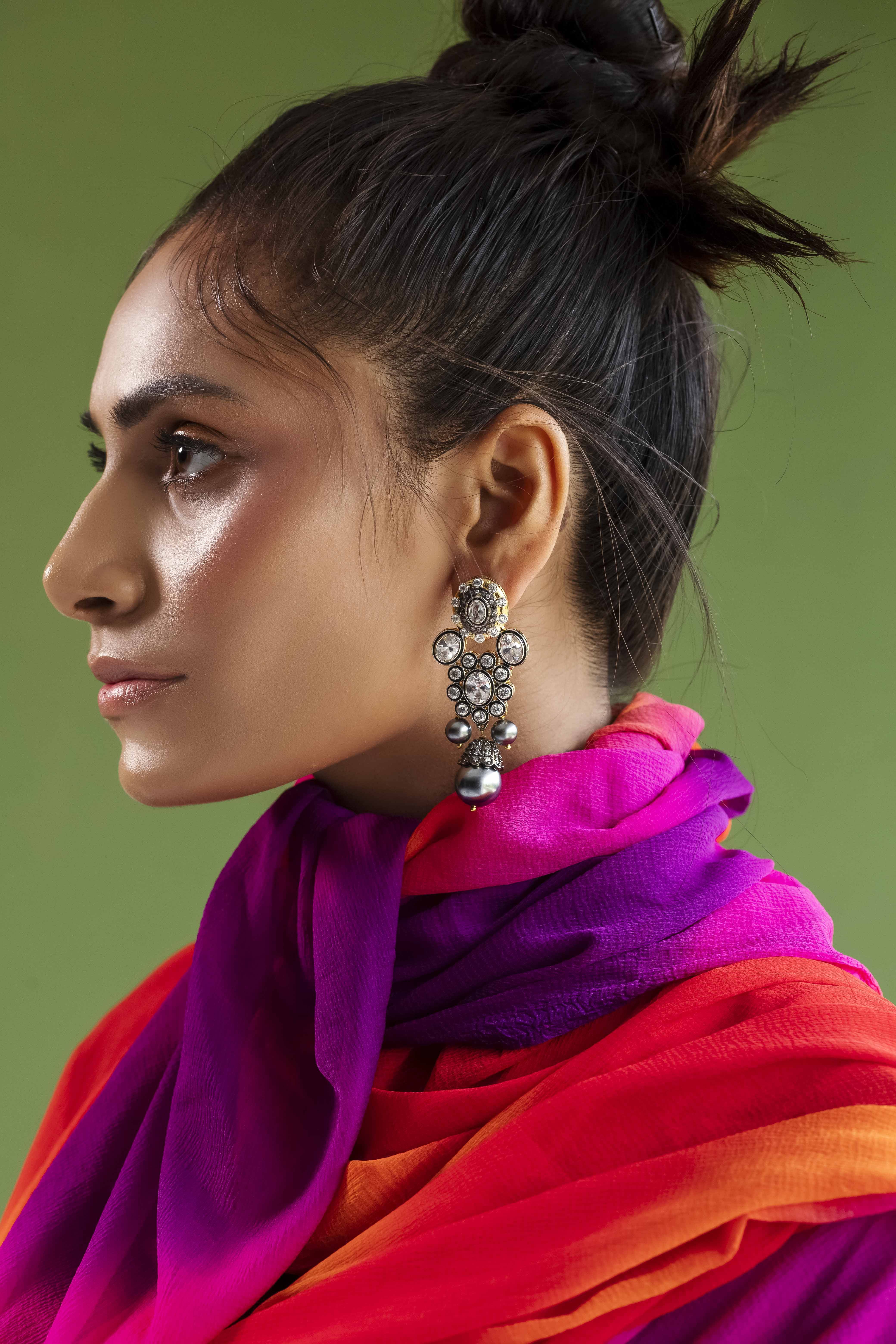 A Classy delight  Statement Enamelled Earrings  grey black