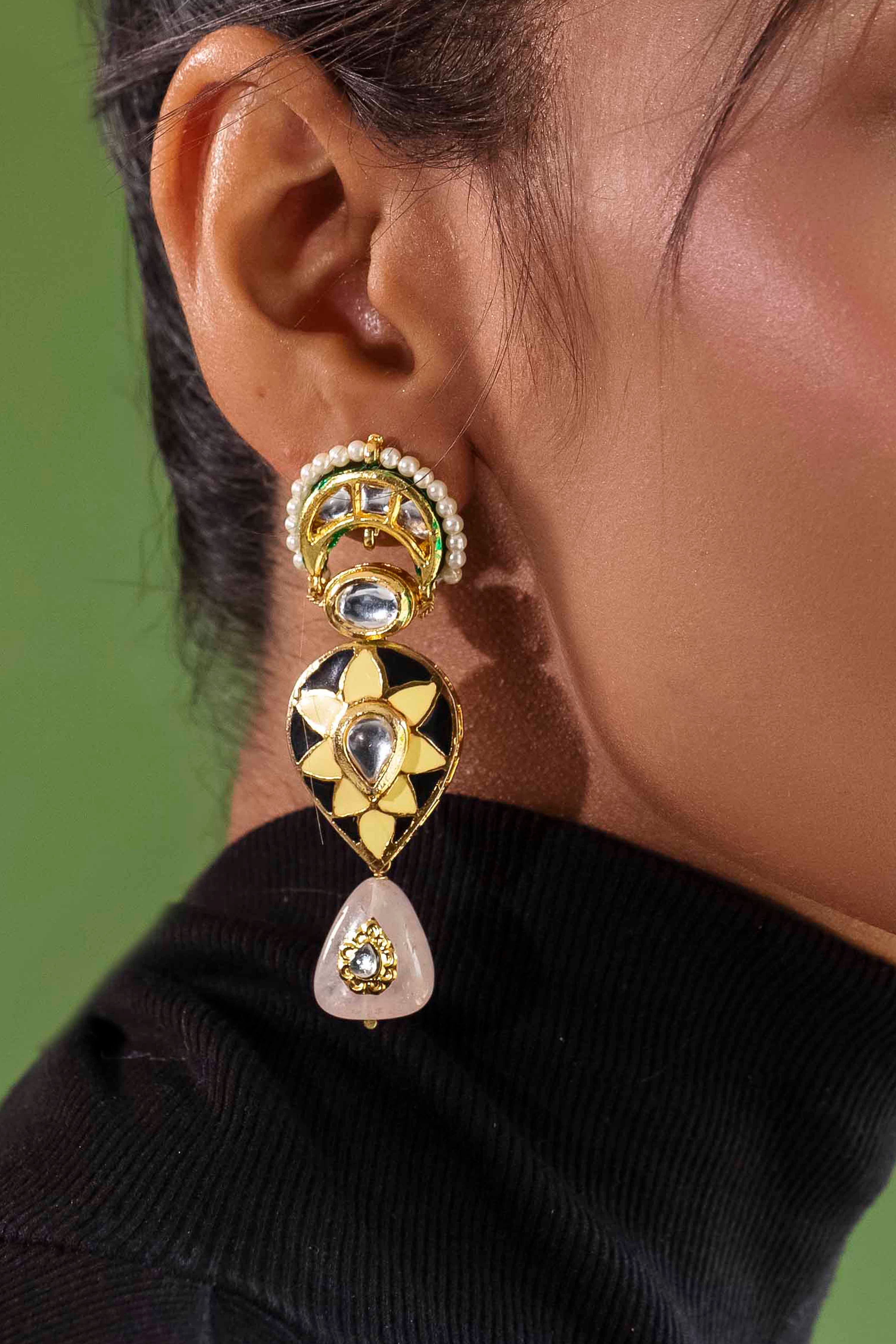 Indian Kundan Earrings Bridal Earrings Chand Bali Style Earrings Jhumki  Jhumka Indian Earrings Black Earrings Pakistani Meenakari Earrings - Etsy