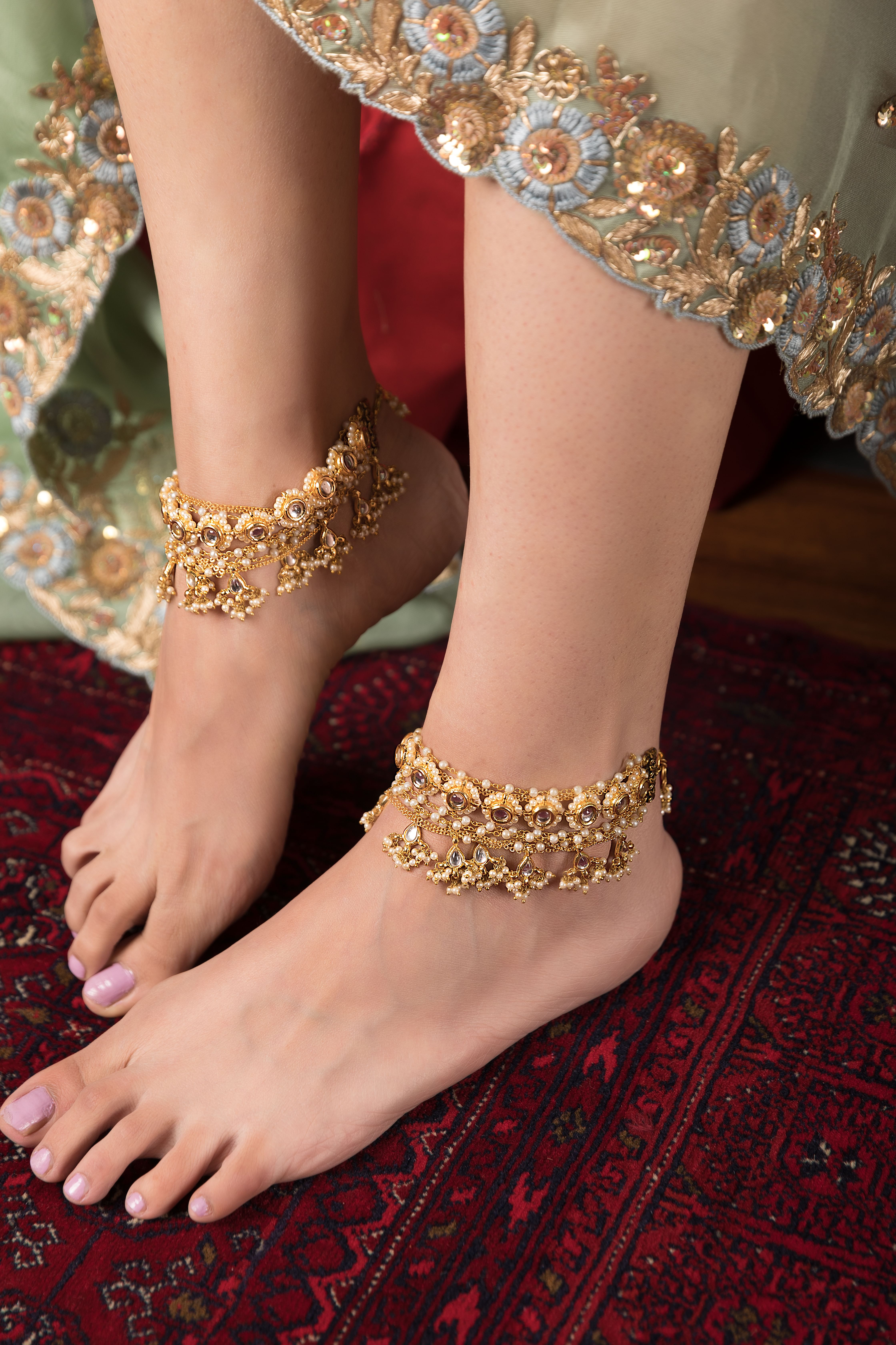 Kundan on sale anklets designs