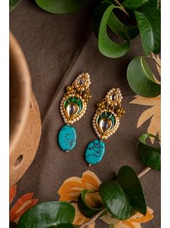 Green Kundan Turquoise Drop Earrings